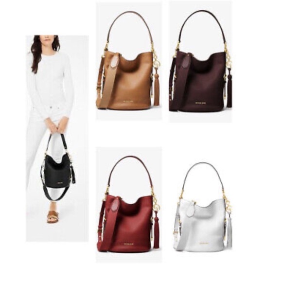 ⭐️ MICHAEL KORS ⭐️ BROKE MEDIUM PEBBLED LEATHER BUCKET BLACK WITH GOLD ⭐️ - Picture 4 of 11